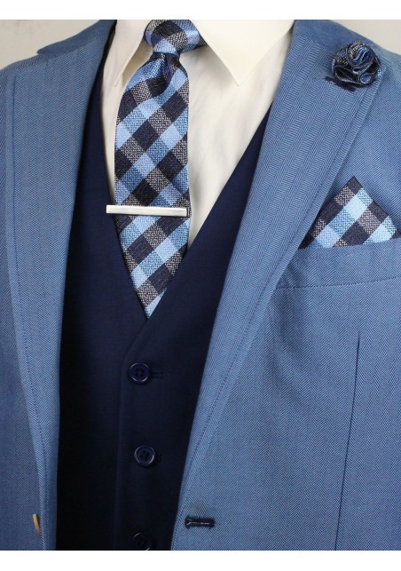 gingham check tie in blue