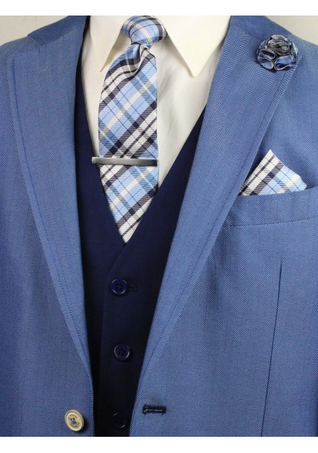 Powder Blue Plaid Menswear Set | 6-pc Plaid Tie Set in Blues and White