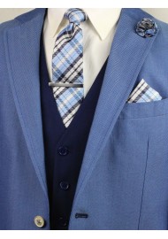 Powder Blue Plaid Menswear Set | 6-pc Plaid Tie Set in Blues and White