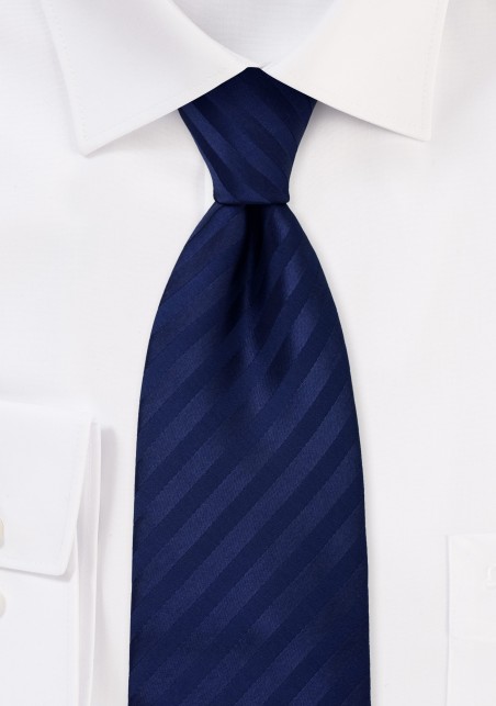 Solid Dark Blue Striped Tie in XL Length