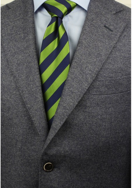 Citrus Green and Navy Striped Tie in XL Length Styled