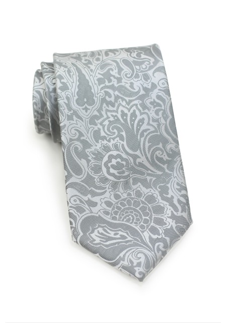 Silver Paisley Tie in XL