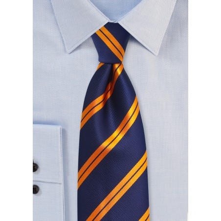 Modern Striped Tie in Navy and Orange