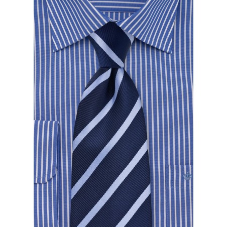 Navy Blue and Light Blue Striped Tie