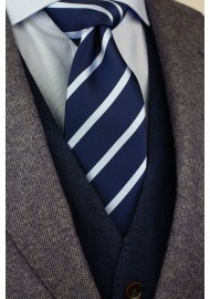 Navy Blue and Light Blue Striped Tie Styled