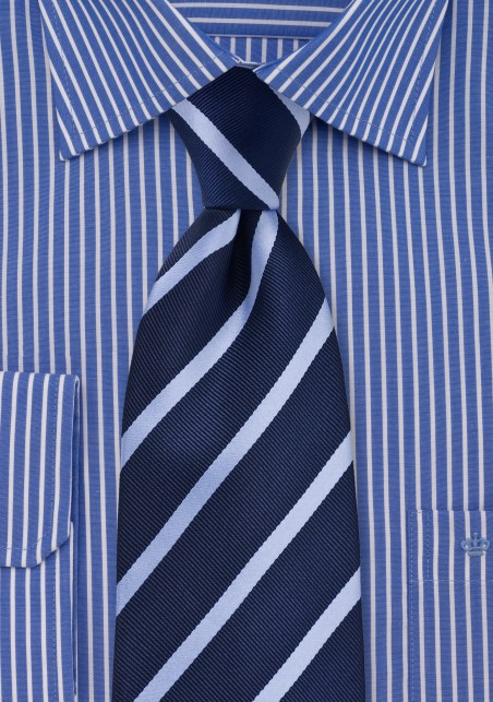 XL Tie in Navy and Light Blue Stripe