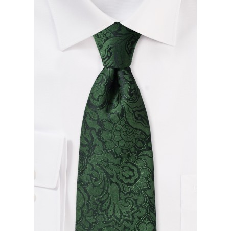 Kids Necktie in Forest Pine Green with Paisley
