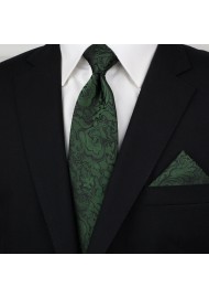 XL Length Paisley Tie in Forest Green