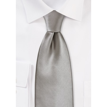 Mercury Silver Mens Tie | Solid Satin Necktie in Mercury