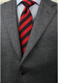 Red and Coal Black Striped Tie Styled