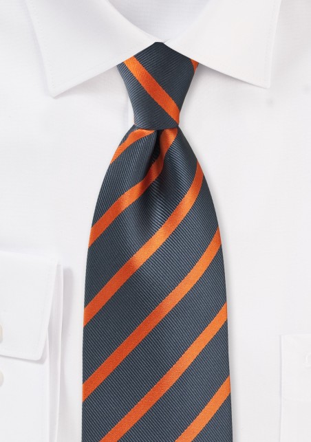 XL Tie in Gray with Bright Orange Stripes