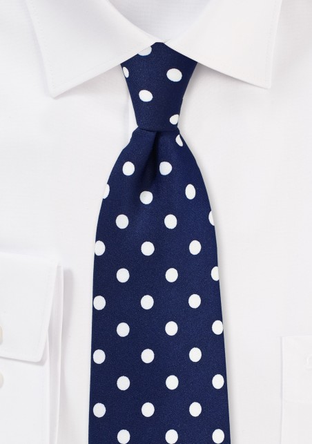 Navy Tie with Large White Polka Dots