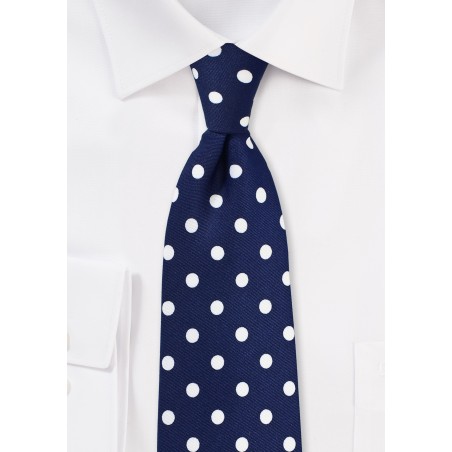 Navy Tie with Large White Polka Dots