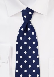 Navy Tie with Large White Polka Dots