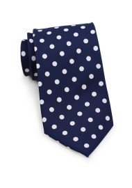 Navy Tie with Large White Polka Dots