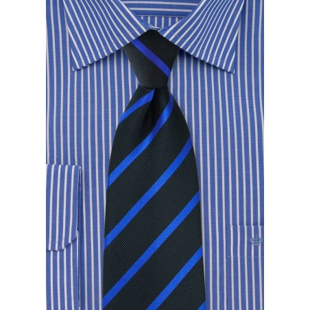 Kids Tie in Black with Blue Stripes