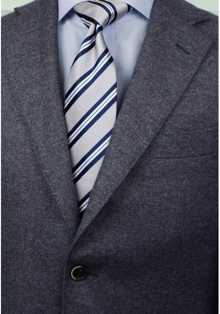 Preppy Gray Repp Striped Necktie Styled