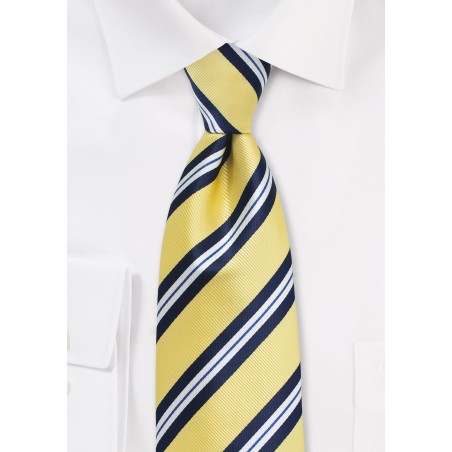 Yellow, Navy, and White Striped XL Length Tie