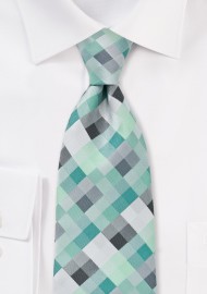 Patchwork Tie in Mints and Silvers