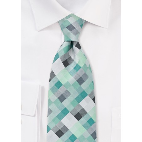 Patchwork Kids Tie in Mints and Silvers
