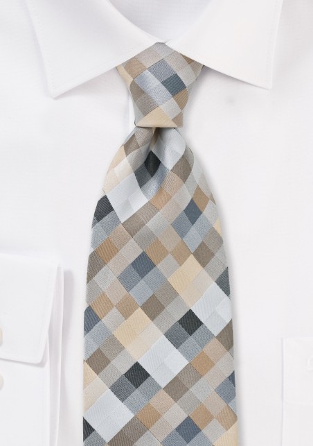 Patchwork Tie in Tans and Silvers