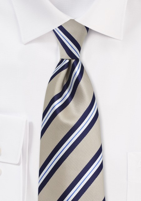 Beige and Navy Striped Tie