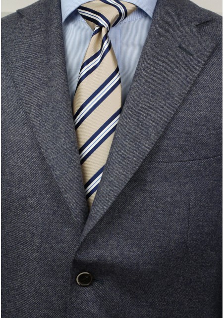 Beige and Navy Striped Tie Styled