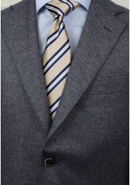 Beige and Navy Striped Tie Styled