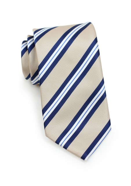 Repp Striped XL Length Tie in Beige and Navy