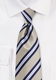 Repp Striped Kids Tie in Beige and Navy