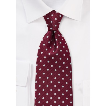 Burgundy and Silver Polka Dot Tie