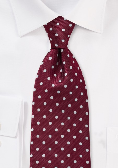 Burgundy and Silver XL Length Polka Dot Tie