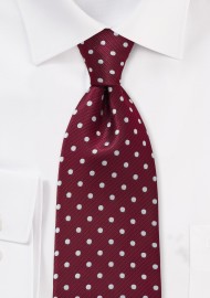 Burgundy and Silver XL Length Polka Dot Tie