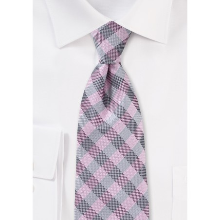 Textured Plaid Tie in Pinks and Silver