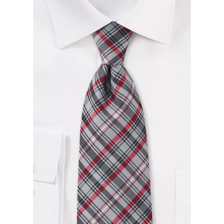 Plaid Tie in Greys and Reds