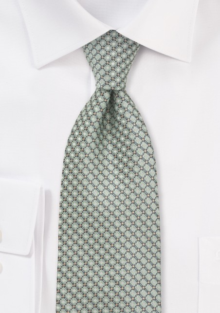 Diamond Pattern XL Length Tie in Mint Green