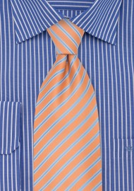 Pink-Orange XL Length Tie with Blue Stripes