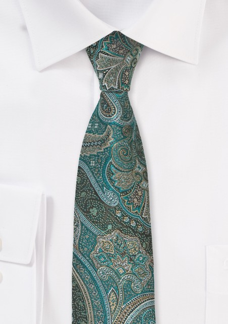 Autumn Paisley Tie in Jade Green