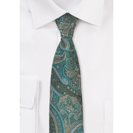 Autumn Paisley Tie in Jade Green
