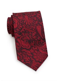 Burgundy Paisley Necktie in XL Length