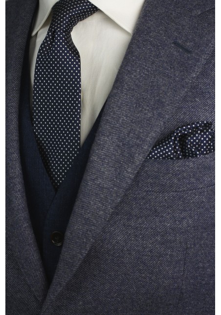 Dark Navy Skinny Tie with Silver Pin Dots Styled