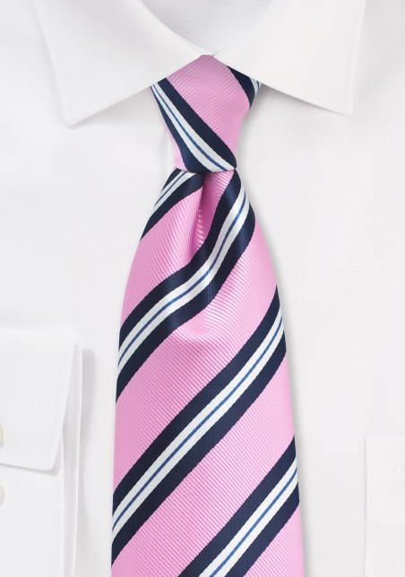 Bright Pink, Blue, and White Striped Tie