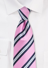 Bright Pink, Blue, and White Striped Tie