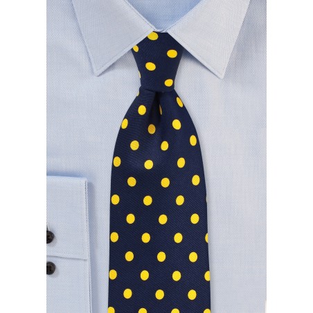 Navy Blue Tie with Lemon Yellow Polka Dots