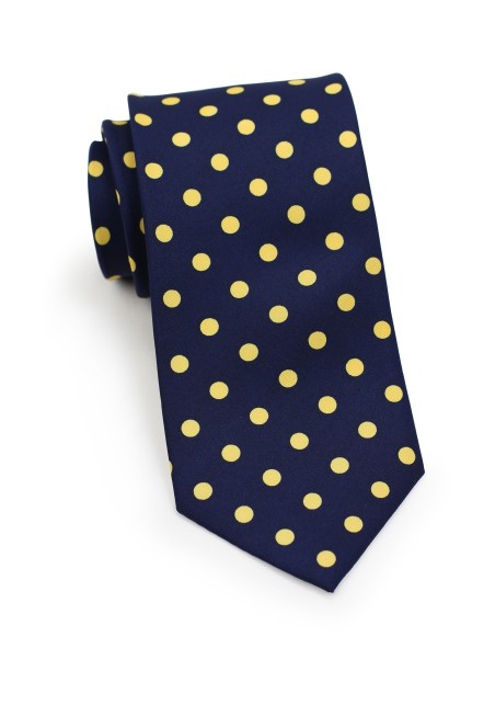 Navy Blue Tie with Lemon Yellow Polka Dots