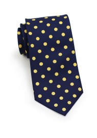 Navy Blue Tie with Lemon Yellow Polka Dots