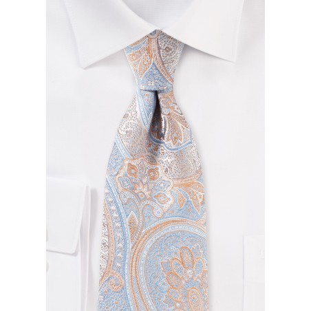 Light Blue and Orange Paisley Tie
