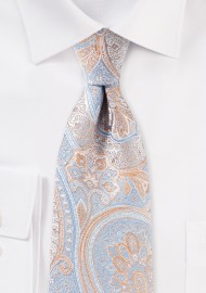 Light Blue and Orange Paisley Tie