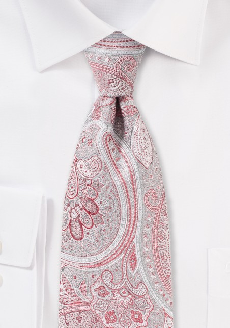 Coral Red and Gray Paisley Tie