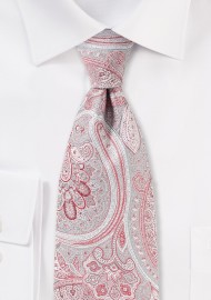Coral Red and Gray Paisley Tie